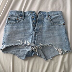 Levi's Light Blue Distressed High Waist Denim Shorts